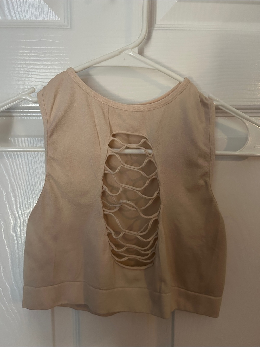 Hand Crafted Beige Cropped Tank with Ladder Back Detail